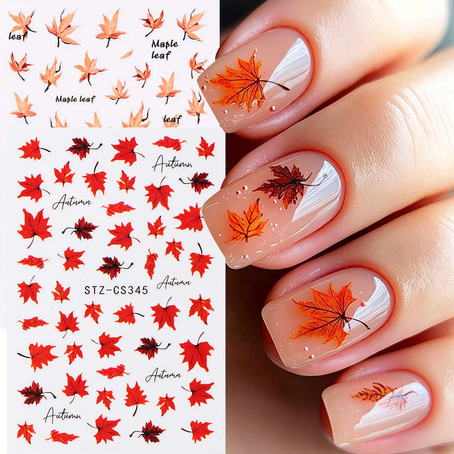 Nail Art Orange - 2 pegatinas de uñas con hojas