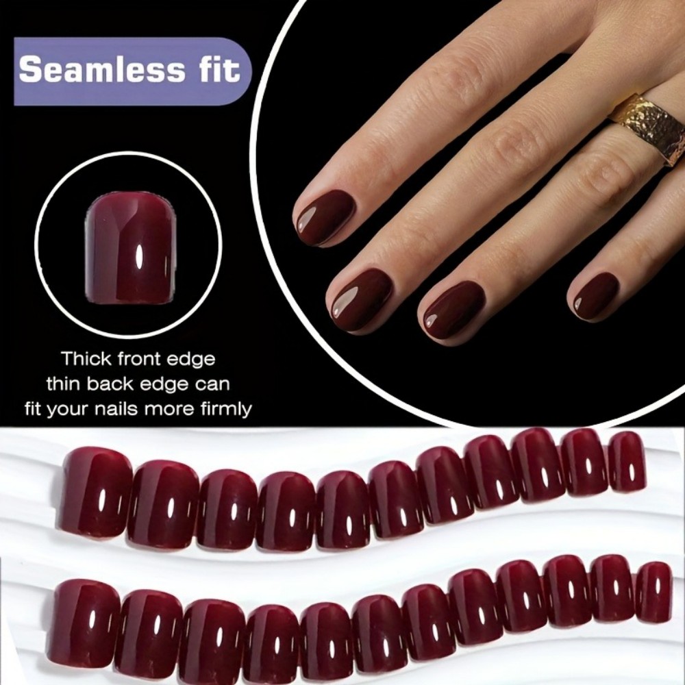 Nail Art Red Wine Cat Eye - Juego de 24 Uñas Postizas Color