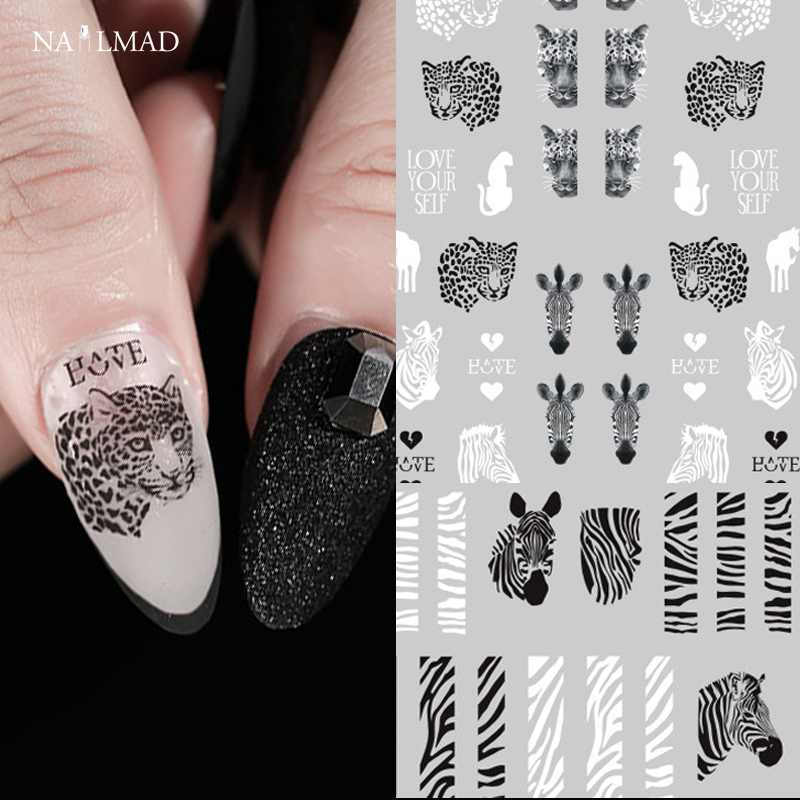 Nail Art Zebra - 1 hoja de pegatinas de León