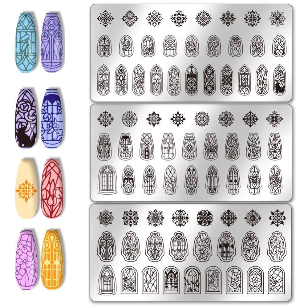 Nail Stamping Plate - 3 Piezas de Plantillas de Vidrio