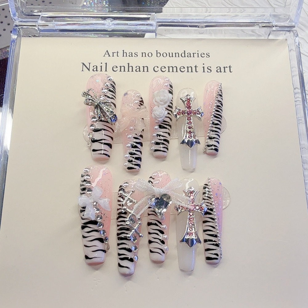 Nail Art Zebra - 10 Piezas de Uñas Postizas Y2K