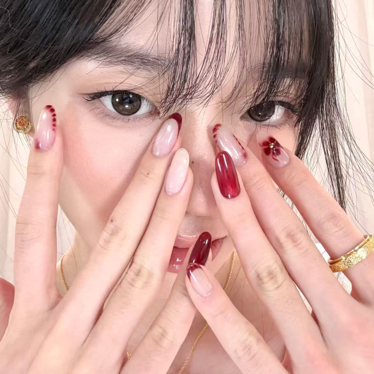 10 Uds. De uñas ovaladas hecha - Nail Art Red Wine Cat Eye reseña y precio